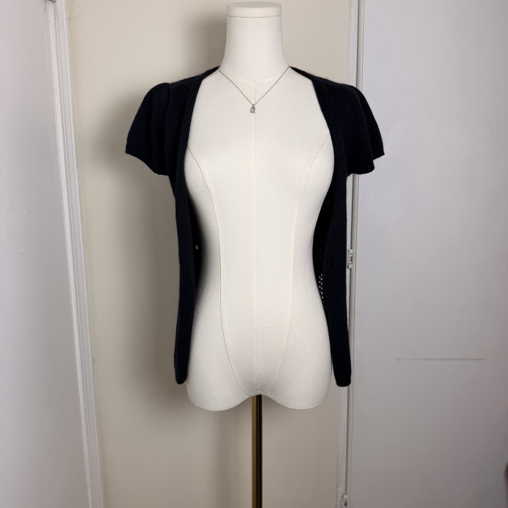 Anthropologie Moth Angora Rabbit Hair Short Sleeve Sweater Black Sz S